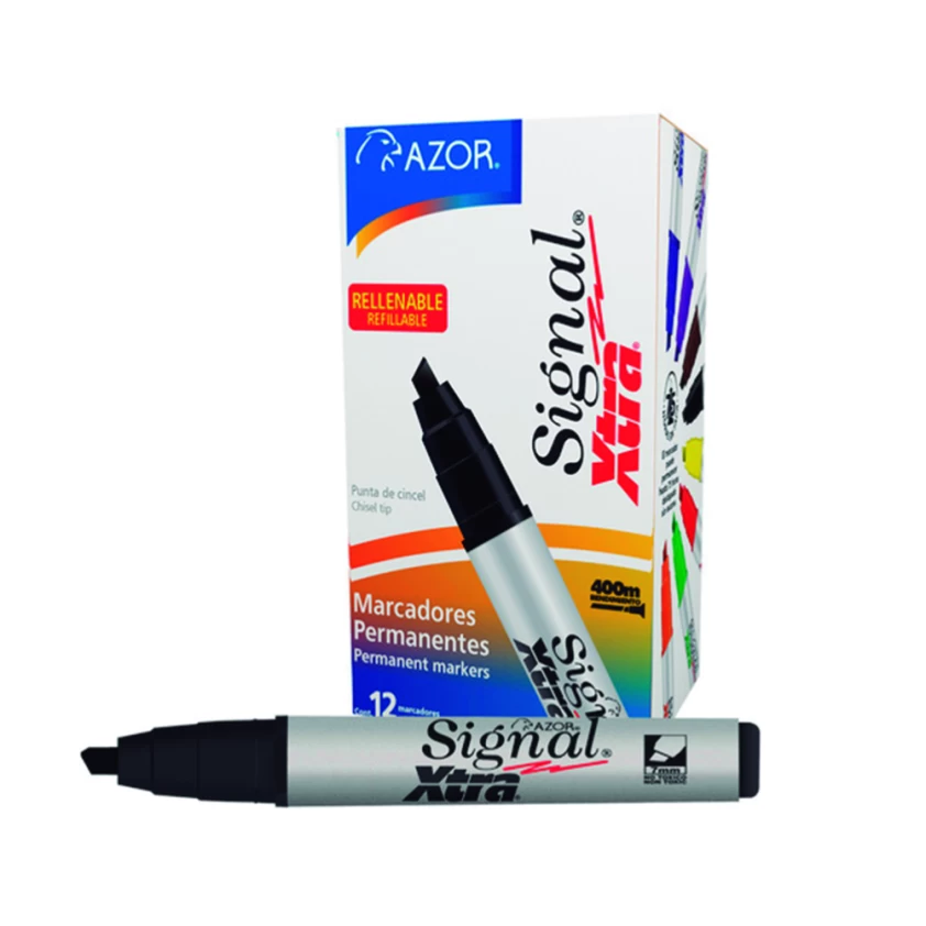 Marcador permanente Signal Xtra punta ci Tinta base alcohol, permanente en casi cualquier superficie, secado rápido, resistente al agua, barril plástico, rellenable con cartuchos de 1.7 c.c., ideal para marcar sobre cualquier superficie, no toxico, rendimiento 300 m.                              ncel 6 mm color negro blíster            - 301.40101