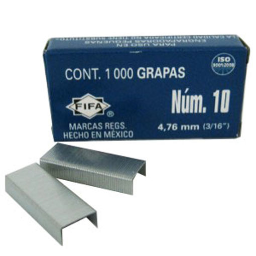 Grapas para mini engrapadora 3/16 FIFA N Para usarse en mini engrapadoras, capacidad de engrapado 12 hojas, alambre de acero galvanizado, largo de pata de 4.76 mm, corona de 9.37 mm.                                                                                                                   o. 10 caja con 1,000 grapas              - P0018