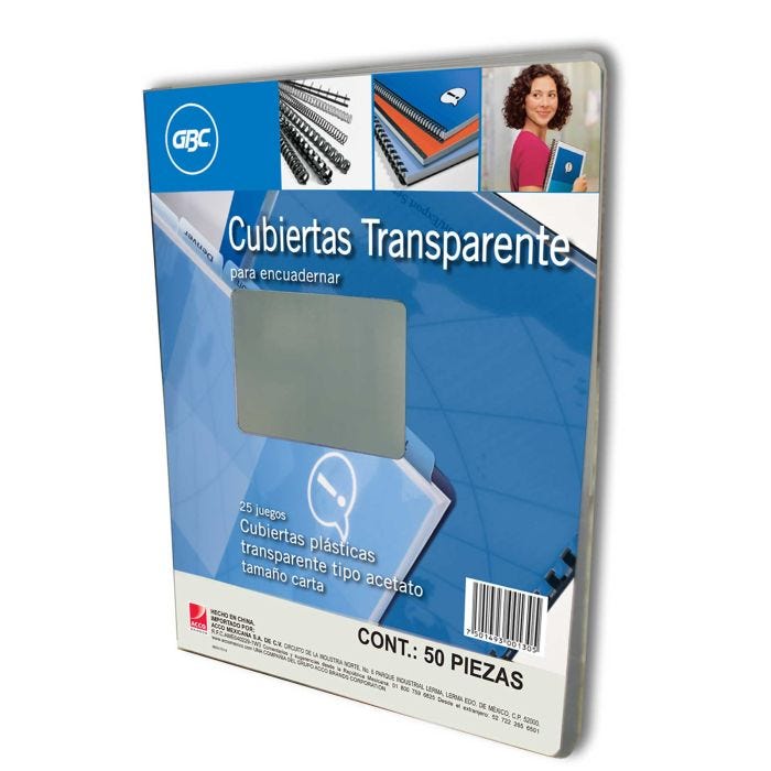 Cubierta plástica tamaño carta tipo acet Textura lisa transparente tipo acetato con 50 piezas                                                                                                                                                                                                            ato GBC transparente                     - GBC