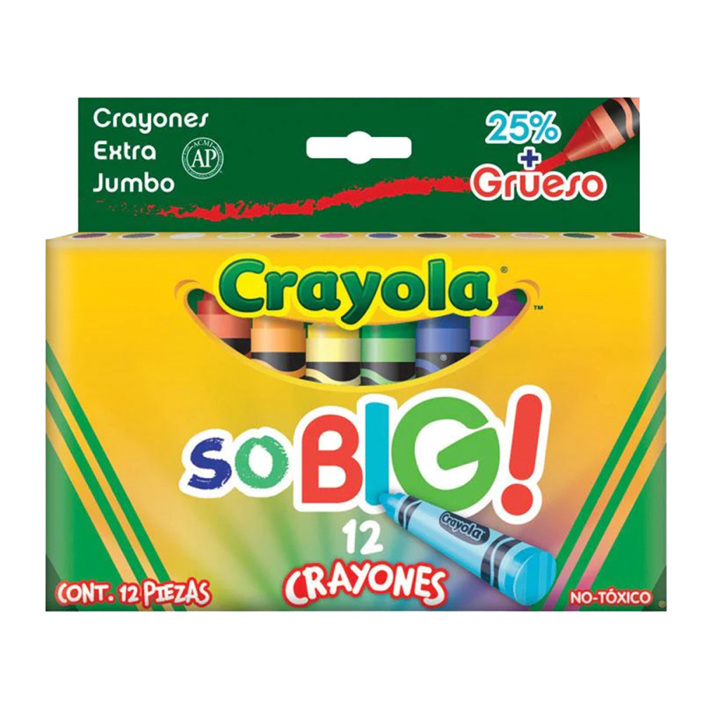 Cayon Crayola Extra Jumbo 12.7x1.43cm 12 Coloración más fácil y colores más reales, colores varios                                                                                                                                                                                                       piezas                                   - CRAYOLA