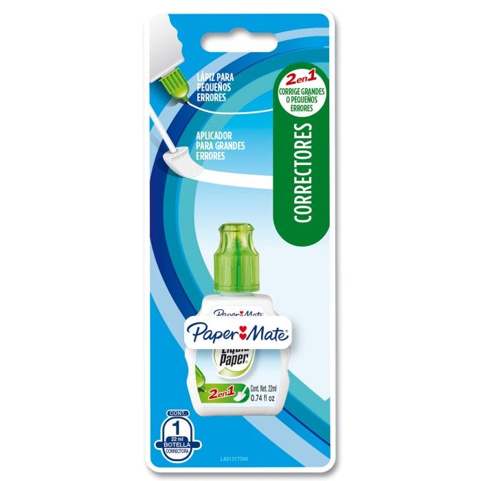 Corrector viceversa Liquid Paper 2en1 es Corrector blanco liquid paper 1 pieza, con dos opciones, esponja aplicadora muy suave o punta metalica tipo pluma para superficies mas delgadas, secado muy rapido, base solvente ideal para corregir cualquier error en escritura                              ponja aplicadora y punta tipo pluma 1 pi - LAS1317769