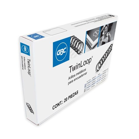 Arillo metal Twin Loop negro  9/16" GBC  Caja con 20 piezas elaborado con material de alta resistencia                                                                                                                                                                                                   paso 3:1 capacidad 111-135 hojas         - M500115