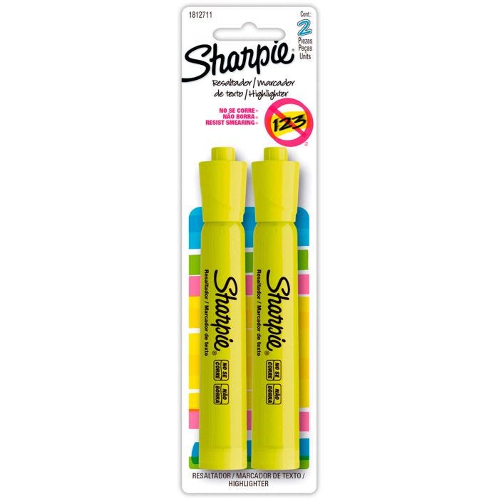 Resaltador Sharpie Tank amarillo 2 pieza Tinta smearguard, evita que se corra el bloigrafo al resaltar el texto, punta cincel, barril del color de la tinta, secado rapido, ideal para rotafolios, cartulina, papel, etc; tinta base agua,                                                               s                                        - SHARPIE