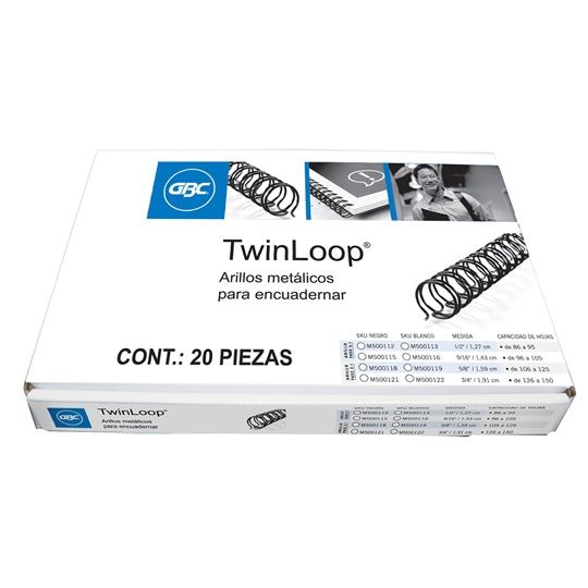 Arillo metal Twin Loop negro  3/4" GBC p Caja con 20 piezas elaborado con material de alta resistencia                                                                                                                                                                                                   aso 2:1 capacidad 141-160 hojas          - M500121