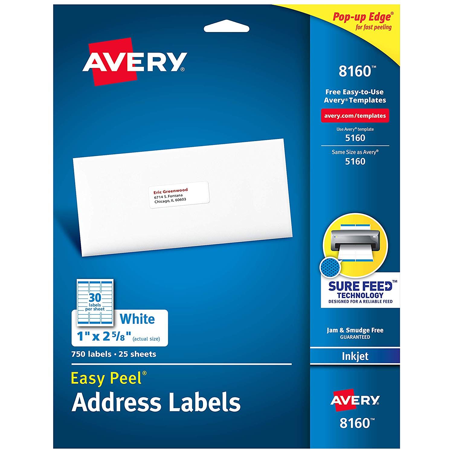 Etiqueta tecnología inkjet AVERY color b Medidas 1 x 2 5/8 " (2.5 x 6.7 cm), con 750 etiquetas                                                                                                                                                                                                           lanco                                    - 8160