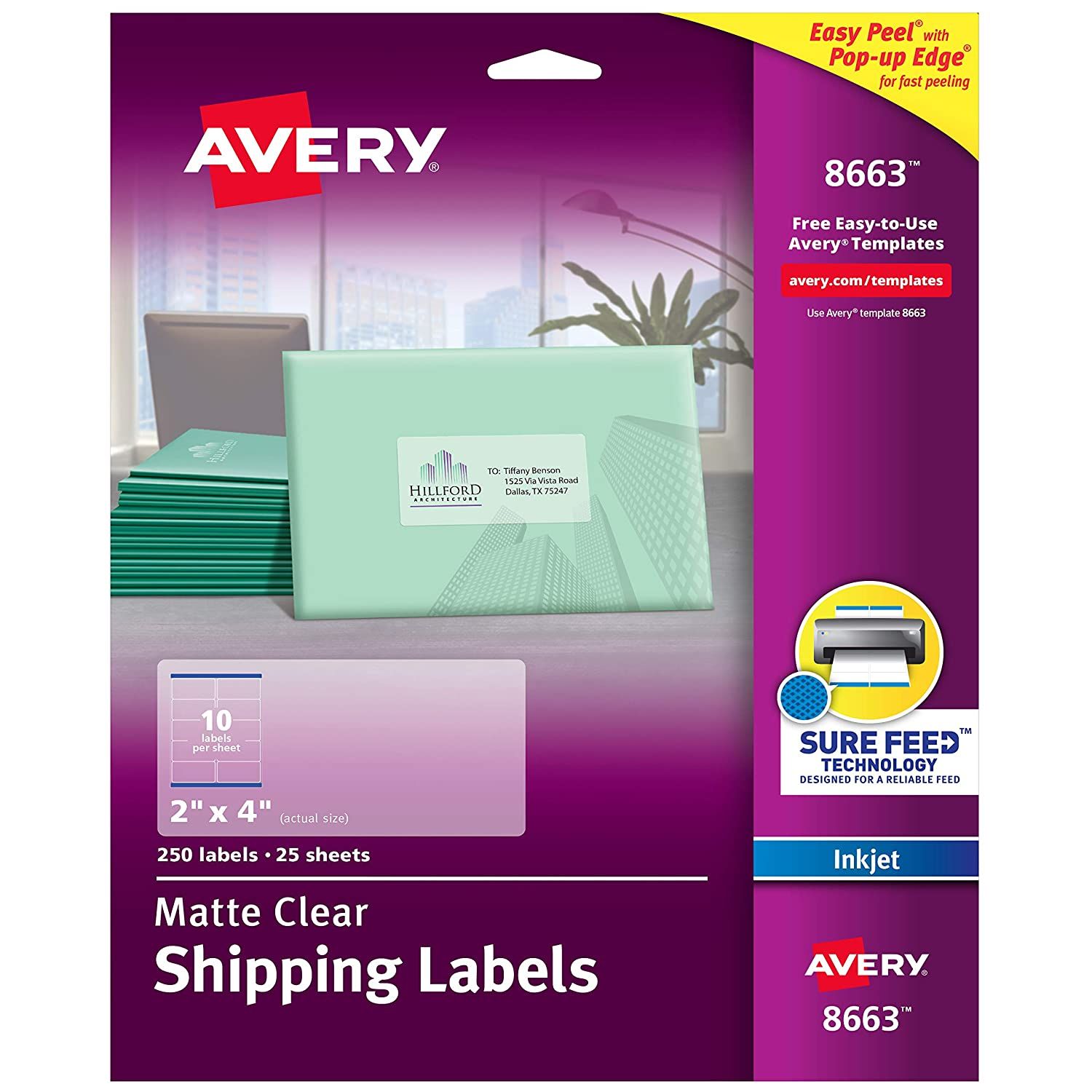 Etiqueta tecnología inkjet AVERY traslúc Medidas 2 x 4 " (5.08 x 10.16 cm), con 250 etiquetas                                                                                                                                                                                                            ida                                      - 8663