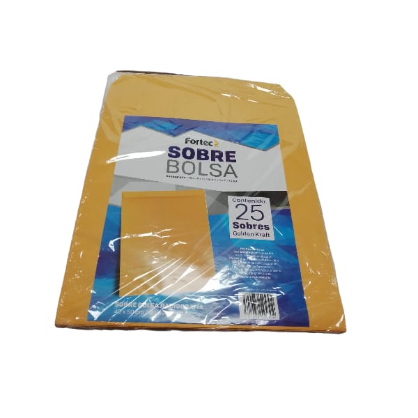 Sobre kraft engomado Fortec radiografía  Sobre tipo bolsa con solapa engomada, golden kraft de 105 gr, escote en "V" para facilitar la manipulación de documentos, solapa con pleca guía para facilitar el cerrado del sobre, medida: 40 x 50 cm.                                                        caja con 25 piezas                       - FORTEC