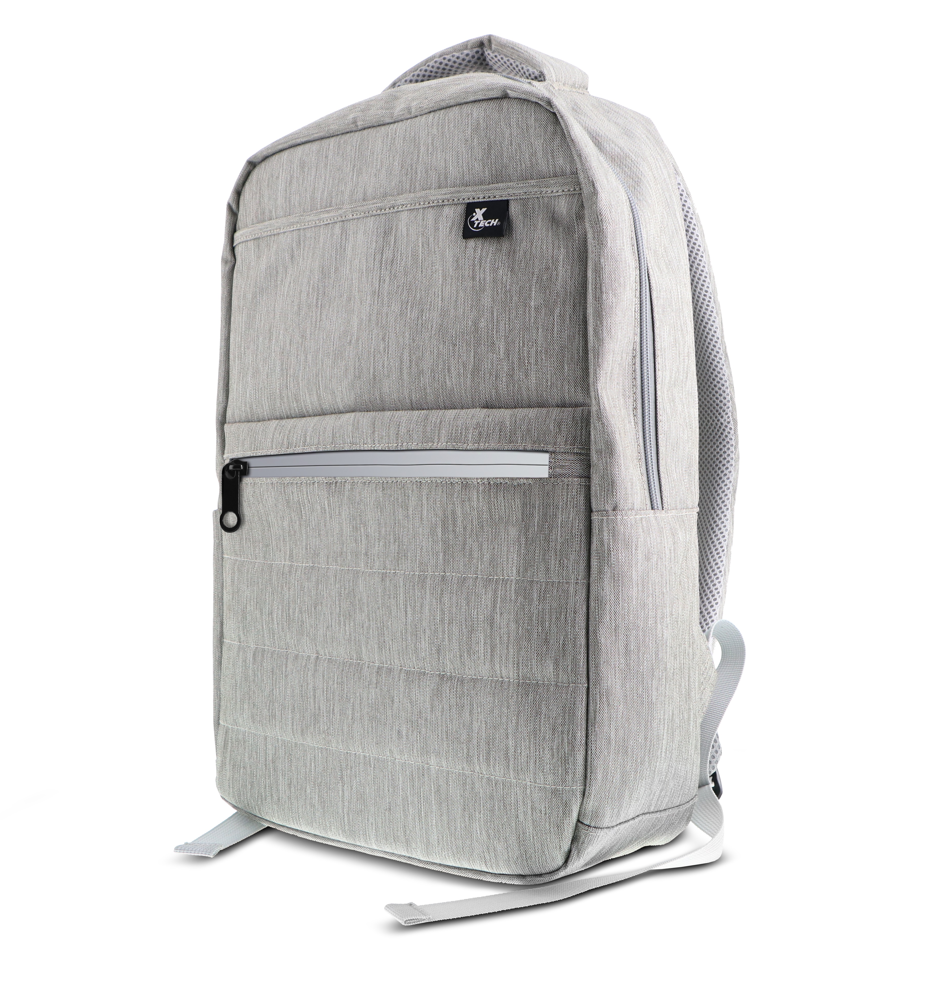 Xtech  Exeter XTB-214GY Mochila para laptop - 15.6" - 600D Poliéster - Color Gris - Banda reflectante ofrece mayor visibilidad en áreas oscuras o con poca iluminación - Poliéster jaspeado repelente al agua de excelente calidad - Compartimiento principal espacioso con bolsillos de malla - XTB-214GY