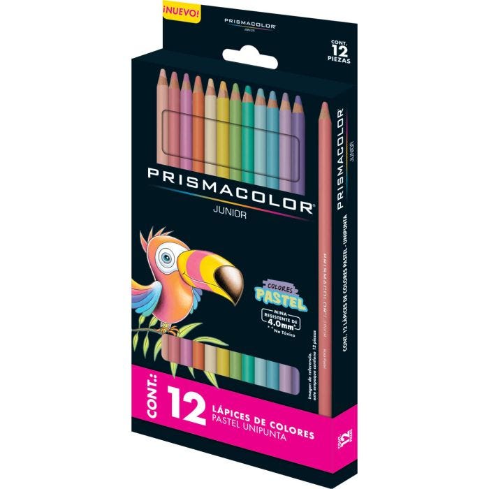 Colores Prismacolor junior con 12  pieza Contiene  12 colores  unipunta prismacolor junior, tonos pastel,  nueva presentacion, mina resistente de 4.0mm, color no toxico, gran selecion de colores para inspirar jovenes artistas.                                                                       s colores pastel                         - 2135896