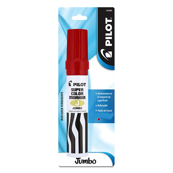 Marcador permanente Jumbo Pilot punta ci Punta cincelada jumbo de hasta 12.5 mm, marca permanentemente en la mayoria de las superficies, es rellenable con la tinta Pilot SC-RF (PIIL-TIN-43700) con gran capacidad de inyección de tinta.                                                               ncel hasta 12.5 mm, color rojo, 1 pieza  - EMP-176