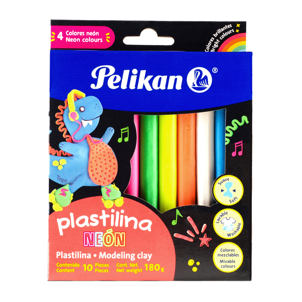 PLASTILINA PELIKAN CAJA CON 10 BARRAS CO 10 BARRAS DE PLASTILINA DE COLORES SURTIDOS, BRILLANTES Y MEZCLABLES ENTRE SÍ, NO TÓXICAS, IDEAL PARA LOS PEQUEÑOS, TEXTURA SUAVE AL TACTO, NO ES GRASOSA, CONSISTENCIA FIRME Y FÁCIL DE MOLDEAR,  OLOR A COCO, PERFECTAS PARA USO ESCOLAR Y MANUALIDADES - PELIKAN