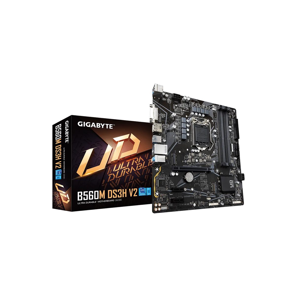 Gigabyte B560M DS3H V2 - 10 - placa base - micro ATX - Socket LGA1200 - B560 Chipset - USB-C Gen1 USB 32 Gen 1 - Gigabit LAN - Tarjeta gráfica CPU necesaria - HD Audio 8-canales - GIGABYTE