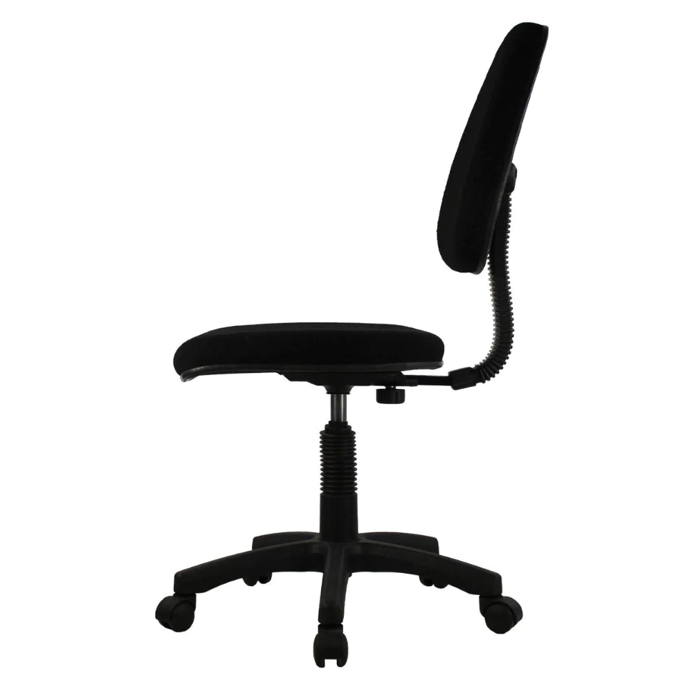 Silla secretarial clásica  MUNDO IN mode Alto respaldo y asiento tapizado con tela tipo pliana unidos por un soporte flexible plastificado en la parte posterior asi como una base movil tipo estrella con variacion de altura, piston neumatico                                                         lo 009f color negro                      - MUNDO IN