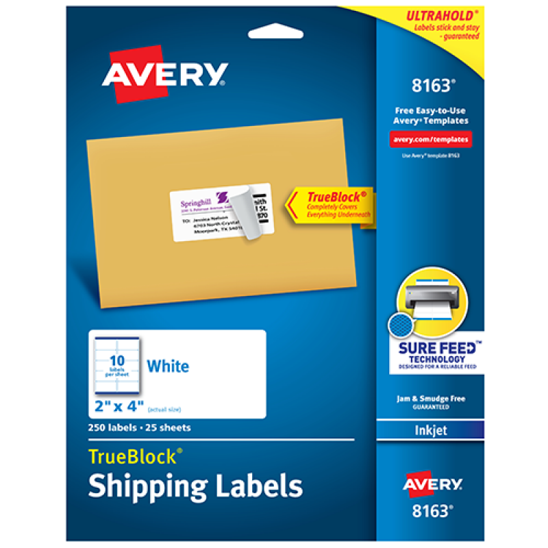 Etiqueta tecnología inkjet AVERY color b Medidas 2 x 4 " (5.08 x 10.16 cm), con 250 etiquetas                                                                                                                                                                                                            lanco                                    - AVERY