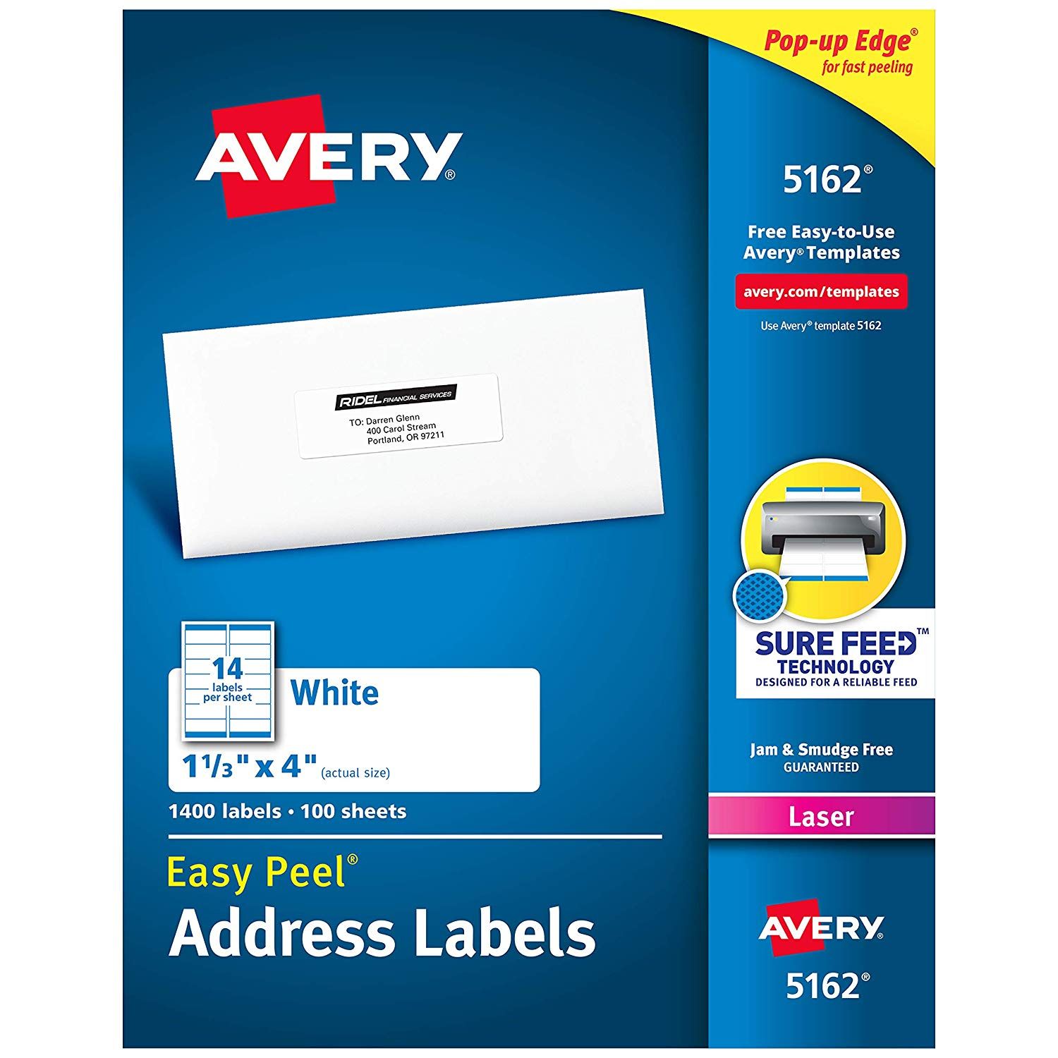 Etiqueta tecnología laser AVERY color bl Medidas 1 1/3 x 4 " (3.4 x 10.2 cm), con 1,400 etiquetas                                                                                                                                                                                                        anco                                     - 05162