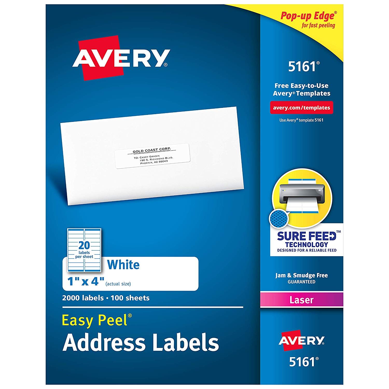 Etiqueta tecnología laser AVERY color bl Medidas 1 x 4 " (2.5 x 10.2 cm), con 2,000 etiquetas                                                                                                                                                                                                            anco                                     - 05161