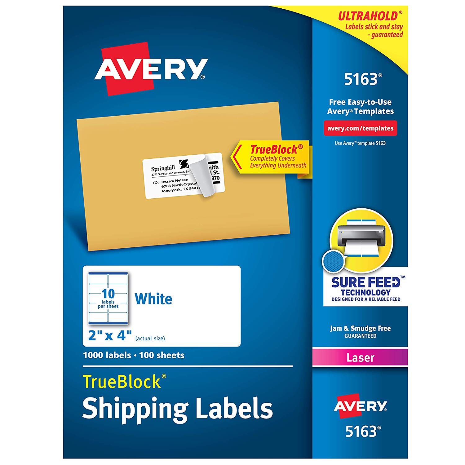 Etiqueta tecnología laser AVERY color bl Medidas 2 x 4 " (5.1 x 10.2 cm), con 1,000 etiquetas                                                                                                                                                                                                            anco                                     - 05163