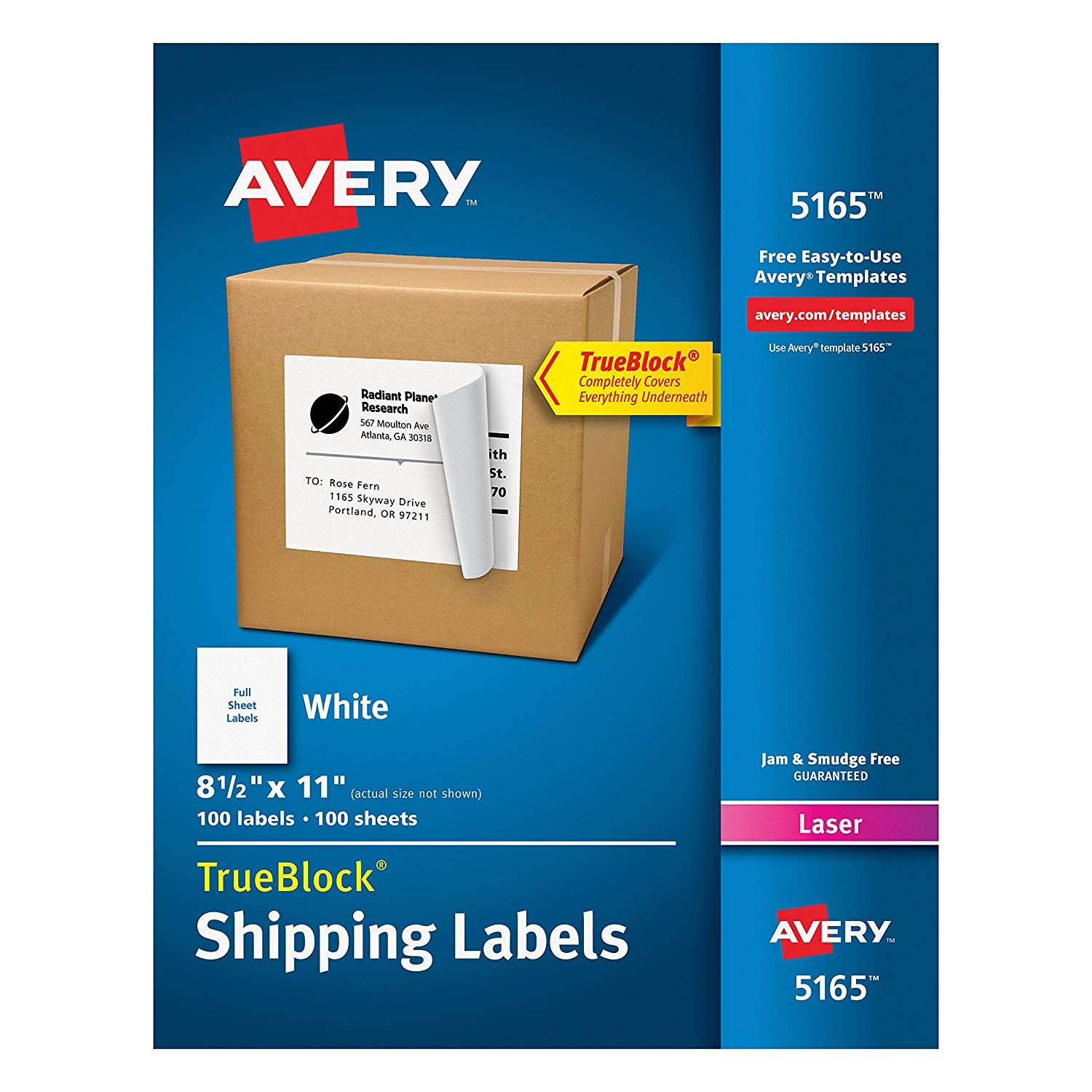 Etiqueta tecnología laser AVERY color bl Medidas 8 1/2 x 11 " (21.59 x 27.94 cm), con 100 etiquetas                                                                                                                                                                                                      anco                                     - 05165