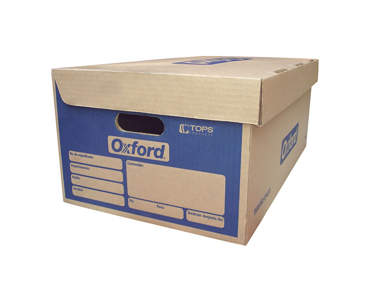 Caja para archivo Oxford Kraft carta tap Medida: 48 x 31 x 24 cm, cartón liner Kraft en ambas caras, flauta tipo "C", resistencia de 7 kg/cm, caja tipo baúl con tapa integrada, fácil de armar, 100% reciclado.                                                                                         a integrada tipo cofre                   - OXFORD