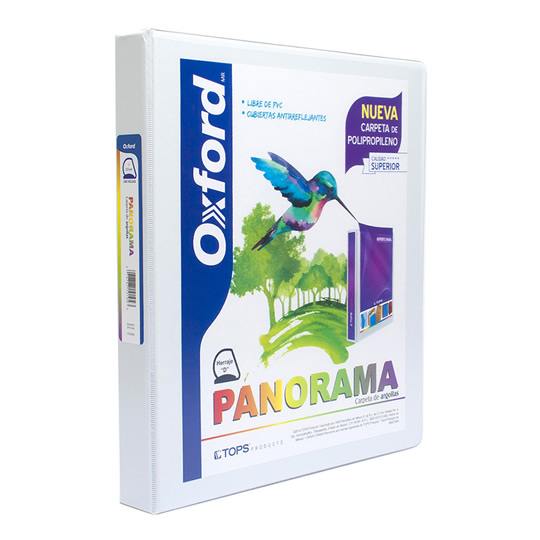 Carpeta panorámica Oxford carta blanca d Triple arillo en forma de D, 1 pulgada, hecha con polipropileno, libre de PVC, no toxica, transferencia segura: no levanta tinta o toners de documentos, 3 ventanas externas personalizables, bolsas internas en ambas solapas, capacidad 240 hojas.            e 1" herraje "D"                         - PP10104