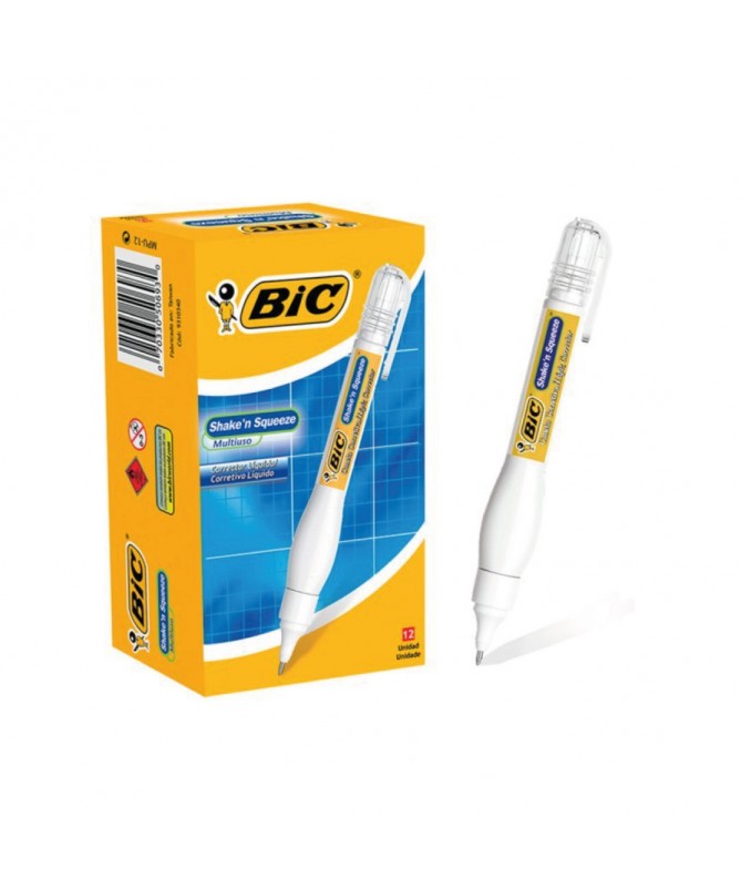 PLUMA CORRECTORA BIC                     SHAKE N SQUEEZE. CORRECTOR LIQUIDO TIPO BOLIGRAFO IDELA PARA DETALLE. BASE SOLVENTE. APLICADOR DE PUNTO DE ACERO                                                                                                                                                CORRECTOR LIQUIDO BIC. 1 PIEZA           - 070330507180