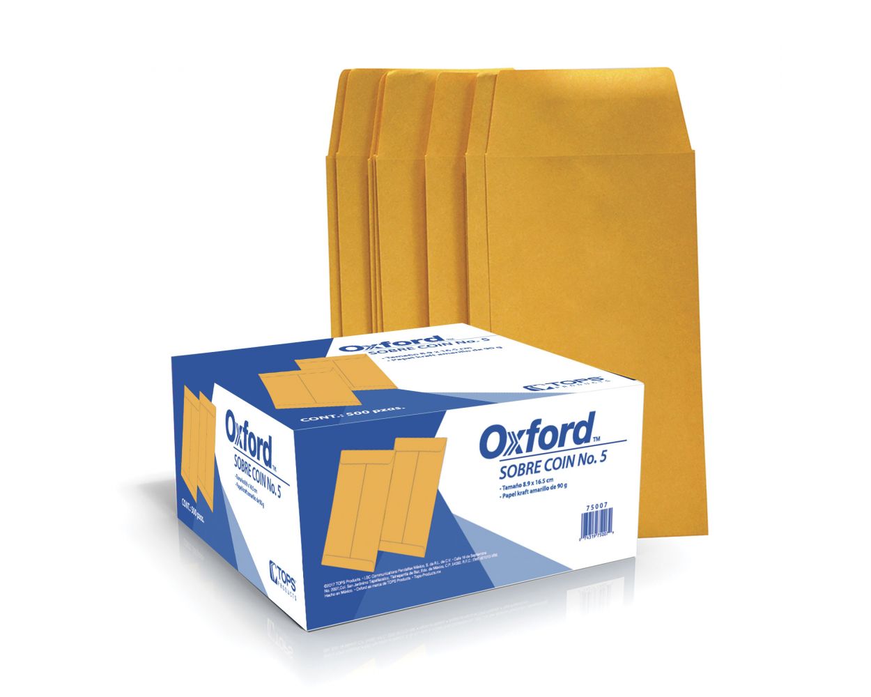 Sobre kraft engomado Ampad coin caja con Papel de 90 g., medida 8.9 x 16.5 cm, cierre engomado, ideal para transportar dinero o documentos pequeños.                                                                                                                                                      500 piezas                              - 75007