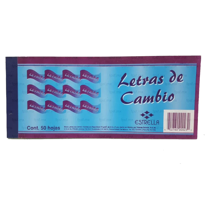 LM-Letra de cambio Estrella block  50 ho 21.5 x 9 cm  papel bond de 75 g                                                                                                                                                                                                                                 .                                        - 0023