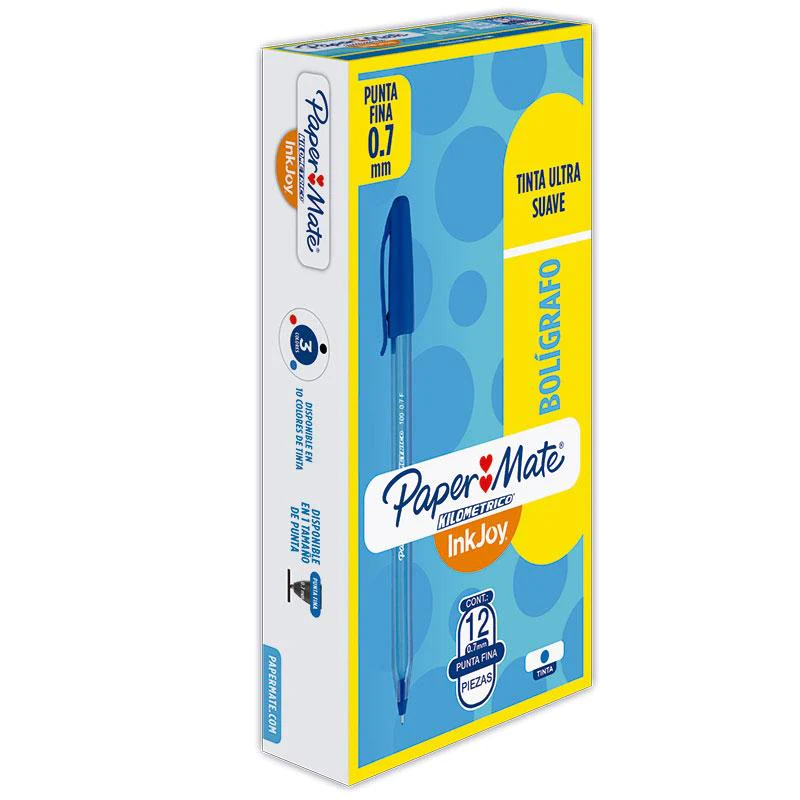 Boligrafo ST kilometrico azul punto fino Sistema de tinta inkjoy color azul, barril triangular de plastico traslucido que indica el color de la tinta, practico clip en tapa. Punto fino (0.7 mm), se desplaza con gran suavidad                                                                         caja con 12 piezas                       - NEWELL