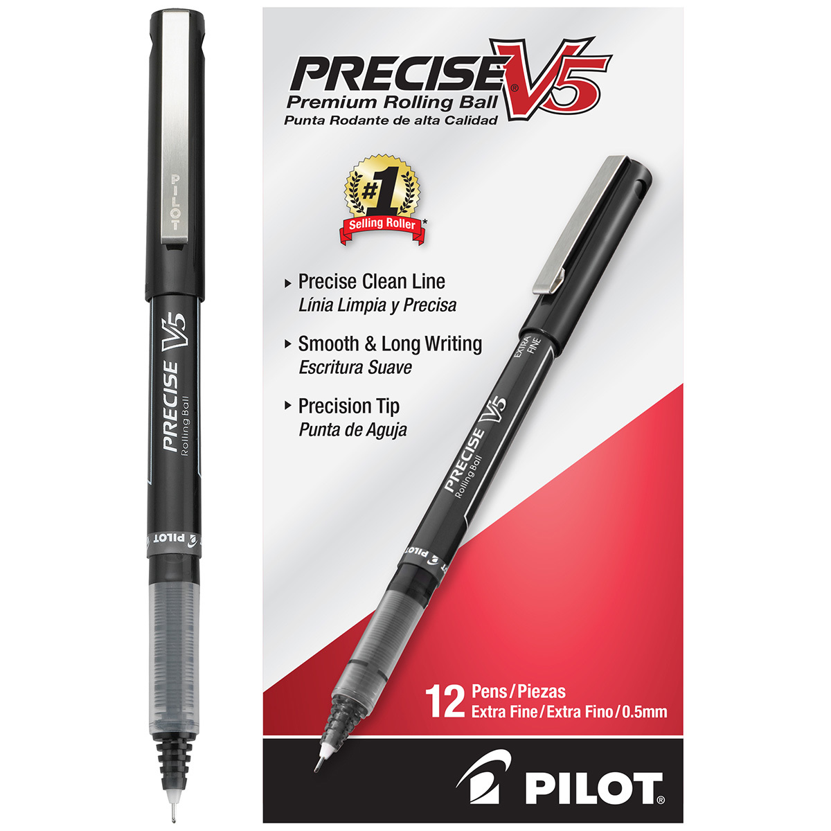 Bolígrafo tinta liquida Pilot, punta rod Bolígrafo Pilot de tinta de punta rodante, dura gasta 4 veces más, para escritura suave y consistente, con punta de aguja extra fino color rojo - EMP-133