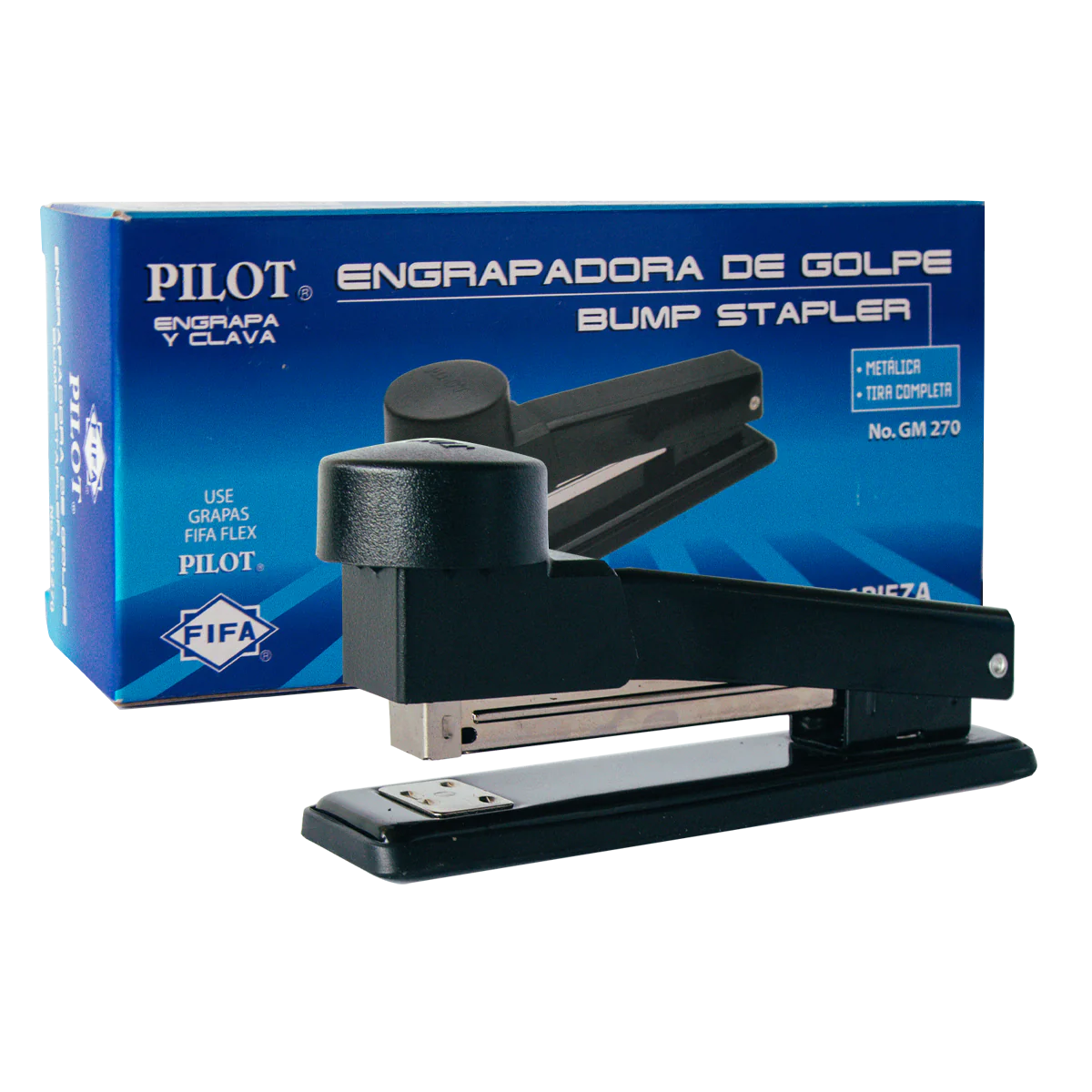 Engrapadora económica de golpe Pilot Mod Fuerte y segura, base antiderrapante, acero troquelado, pintura electrostática, engrapa abierto o cerrado, usa grapas estándar No. 400 (PIL-GRA-4000) y Mar Vel 26/6 (PIL-GRA-M266).                                                                            . GM 280 media tira                      - PILOT