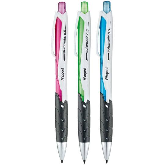 Lapicero blackpeps automático Maped con  Mecanismo automático que permite la extracción continua de la mina sin esfuerzo, incluye estuche de minas, varios colores verde, azul y rosa, venta por pieza                                                                                                   mina de 0.5 mm HB no. 2                  - 3154145595116