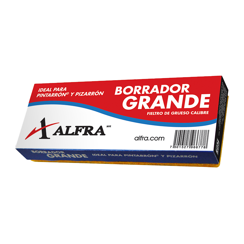 Borrador para pizarrón Alfra grande      Fieltro de grueso espesor para facilitar el borrado, para Pintarrón y pizarrón verde, borrador de grueso calibre para una limpieza profunda, borrado en seco, práctico y ligero.                                                                                .                                        - 6677