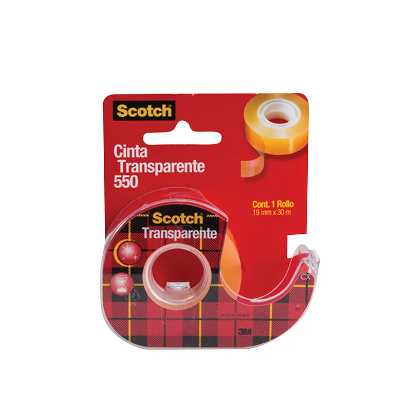 cinta 550 transparente Scotch 3M 19x30   Resistente y duradera, ideal para sellar sobres y reparar cosas pequeñas, acabado brillante, medidas 19mm x 30m                                                                                                                                                 1 pieza con despachador                  - SCOTCH