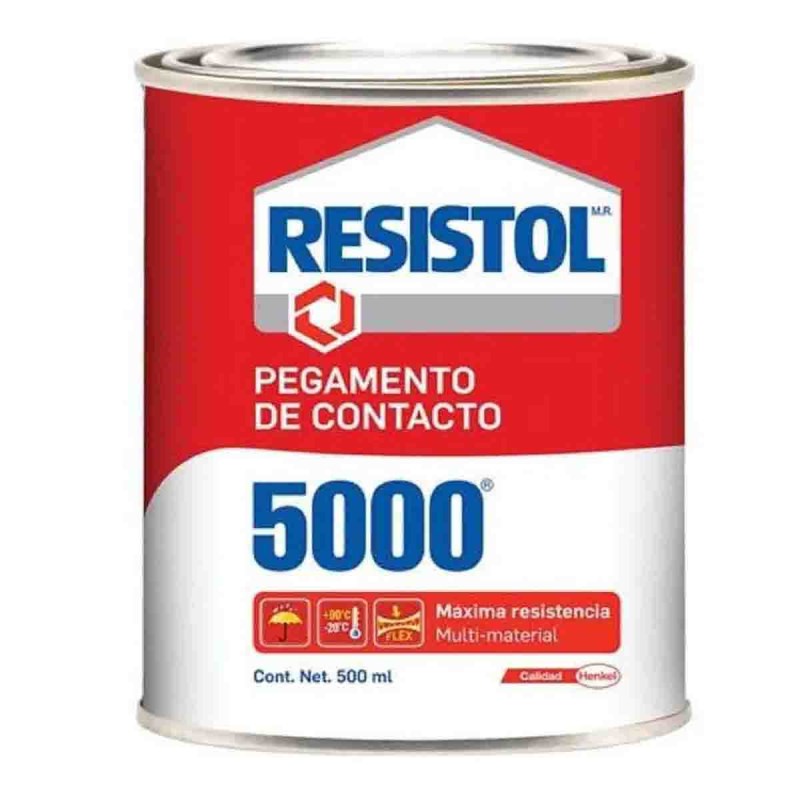 Resistol 5000 de 500 ml (clásico) 1 piez Pegamento de contacto, color amarillo, ideal para proyectos de armado, laminado y ensamble, resistente a humedad y temperaturas de -20 grados a 90 grados, pegado fuerte y flexible - 2373800