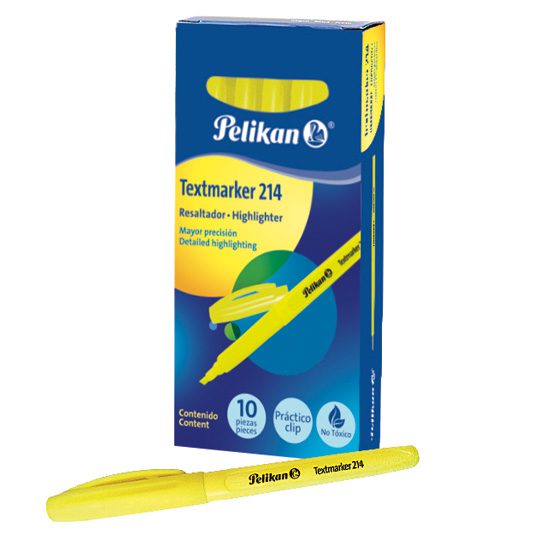 TEXTMARKER 214 COLOR VERDE               Cuerpo delgado de bolsillo con práctica tapa con clip. Punta plástica cincel/biselada. Tinta universal para fax, copias y papel bond, No tóxico.                                                                                                                Resaltador de textos verde 1 pz          - 30162006