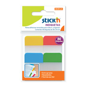 Indiquetas stickn 38mm x 25mm 4 colores  Etiquetas para indicar y organizar documentos, juego con 80 etiquetas en 4 colores (amarillo, rojo, verde y azul), medidas: 38mm x 25mm, plástico de 0.065mm de espesor, adhesivo base agua                                                                     .                                        - 21607