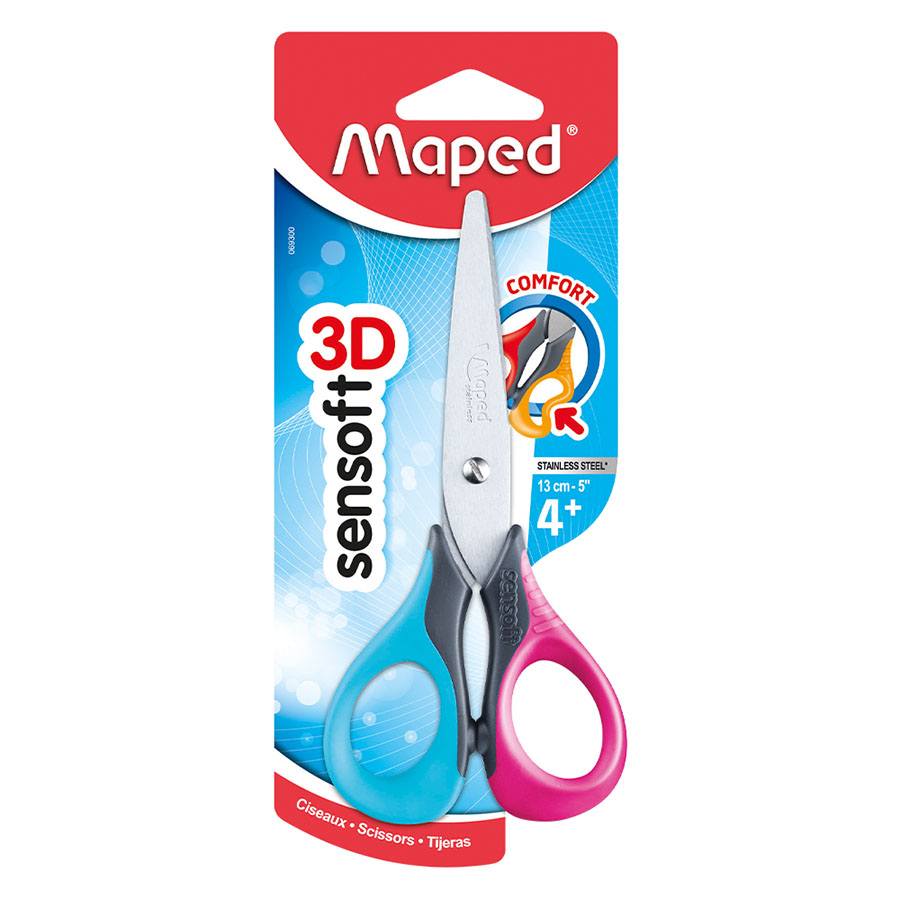 Tijera sensoft Maped de 13 cm  tijera mu Aros con ergonomía 3d para fácilitar agarre, aros blandos, colores surtidos                                                                                                                                                                                     ltiusos                                  - MAPED