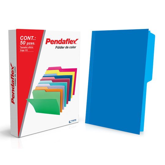 Folder manila Pendlaflex oficio color az Papel manila color stock de 9.5 pts., doble tonalidad: interior y exterior para evitar la perdida de documentos, pre-suajado superior y lateral para broche de 8 cm, dobleces adicionales para expansión de hasta 2 cm, caja con 50 piezas.                     ul ceja 1/2 caja con 50 pzas             - C1050 1/2 AZ