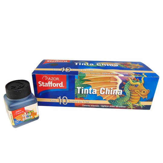 Tinta china Stafford color negro 17 m    Tinta brillante de intenso color negro, tapa con pipeta integrada, pigmentos y colorantes orgánicos, no tóxico.                                                                                                                                                 .                                        - 309.CAC2000