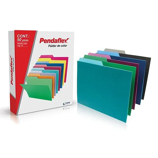 Folder de color Pendaflex carta color su Papel manila color stock de 9.5 pts., doble tonalidad: interior y exterior para evitar la perdida de documentos, pre-suajado superior y lateral para broche de 8 cm, dobleces adicionales para expansión de hasta 2 cm, caja con 50 piezas.                     rtido lite ceja 1/2 caja con 50 pzas     - C0050 1/2 SL