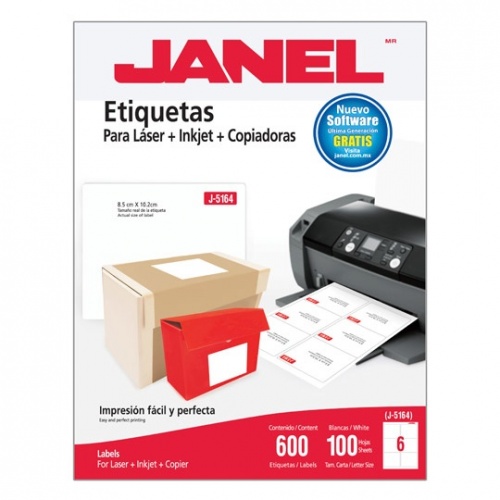 Etiqueta laser mod j-5164 blanca JANEL 8 Para marcar, señalar, identifica contenidos, administra archivos, paquetes, folders, etc. Construccion: papel bond de 70 gr/m2, liner (material base): papel glasin de 64 gr/m2 siliconado, recubrimiento: base silicon, adhesivo: acrilico base agua           5x102mm con 600 etiquetas                - 1095164101