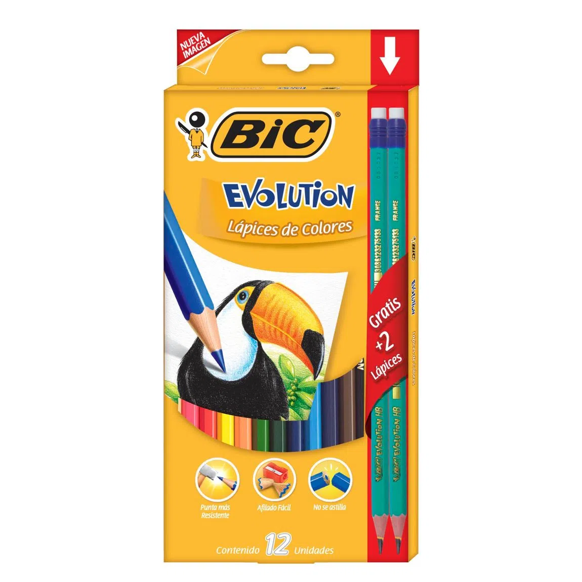 COLORES BIC EVOLUTION 12 PIEZAS EVOLUTION. LAPICES DE COLORES BRILLANTES GAMAS DE COLORES. PUNTA RESISTENTE HECHO DE RESINA. 50% RECICLADO. GRAN DURABILIDAD. NO SE ASTILLA - 3270220060963