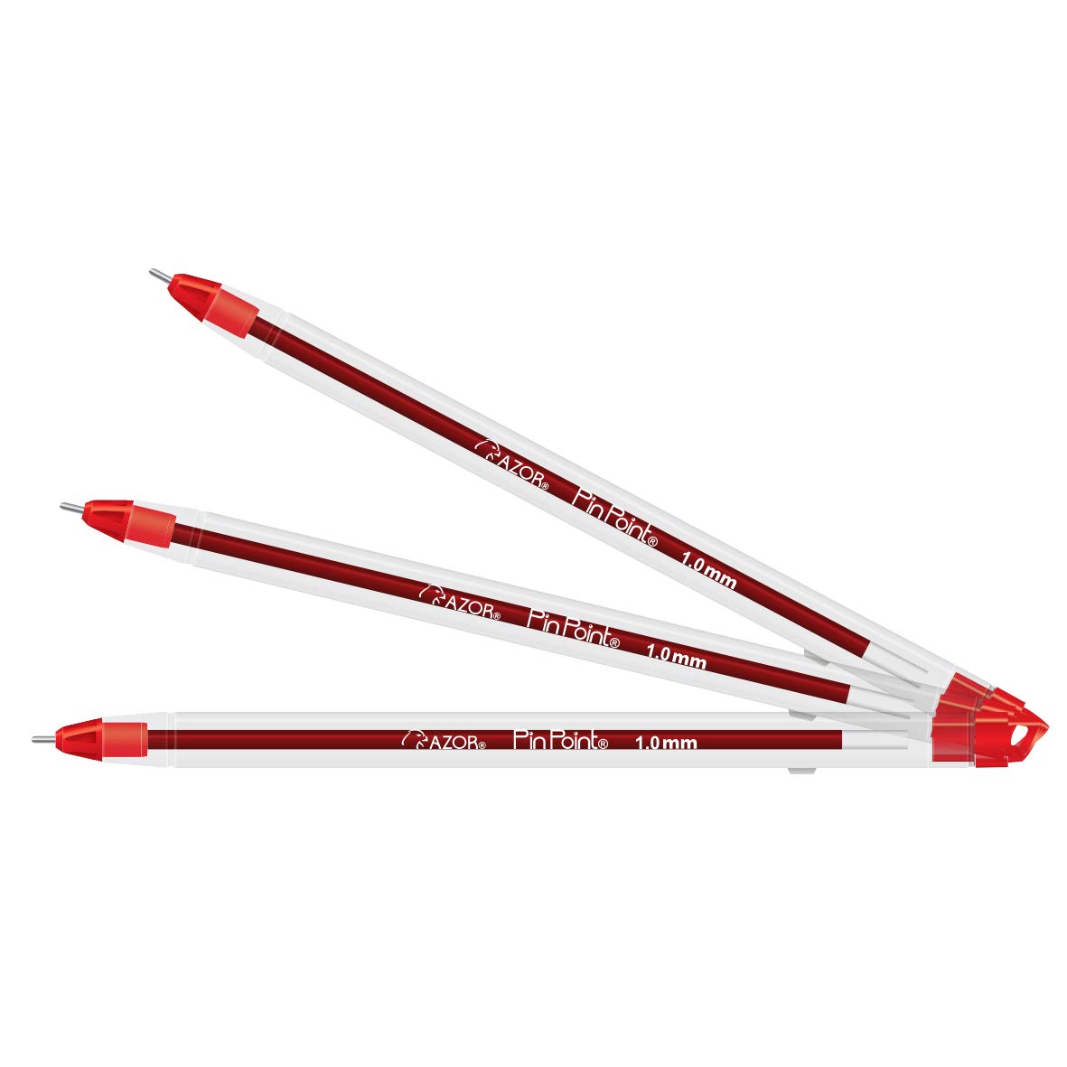 Bolígrafo mediano Pin Point 1.0 mm color Tinta roja, punto mediano 1.0 mm, punta de aguja, tinta de baja viscosidad que brinda flujo instantáneo, con tapón para cordón, rendimiento 1300 m, escritura suave y continua, barril de plástico transparente con sistema anti-rodamiento. - AZOR