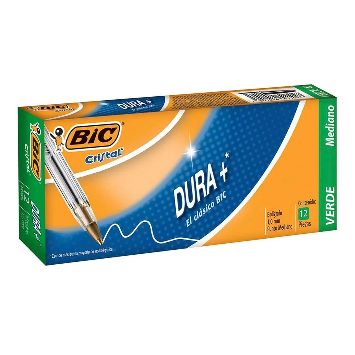 Bolígrafo Bic verde punto mediano 1.0 mm Bic cristal dura más clásico, rinde mas de 2 km, tapa ventilada para evitar asfixia, barril hexagonal - BIC