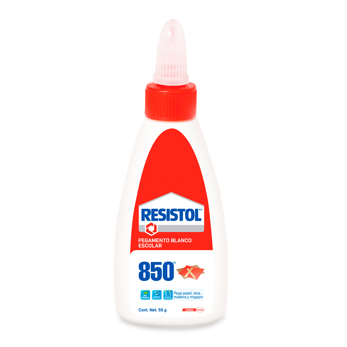 Resistol 850 blanco de 55 grs 1 pieza Pegamento escolar, no tóxico, color blanco, uso recomendado para manualidades en la escuela o en el hogar, presentación primer empaque: caja corrugada con 96 piezas - HENKEL