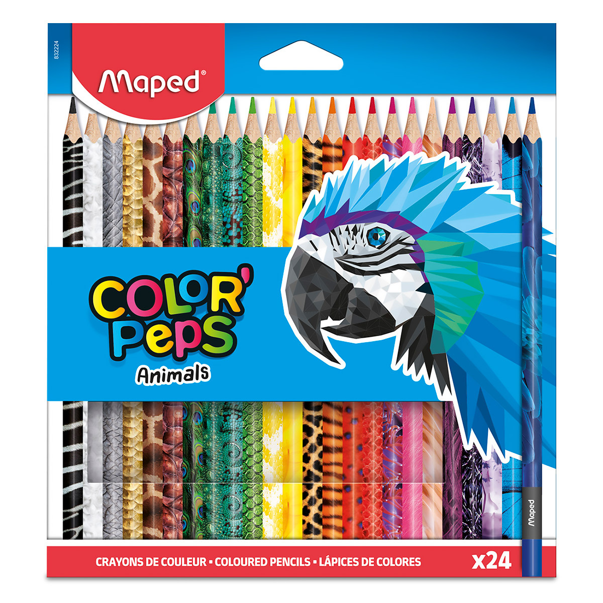 LAPICES DE COLOR MAPED CON 24 PIEZAS LÁP CAJA CON 24 LÁPICES DE COLOR, TRIANGULAR, MINA SUAVE Y RESISTENTE, ESTUCHE DE CARTÓN, DISEÑO EXCLUSIVO DE ANIMALES - MAPED