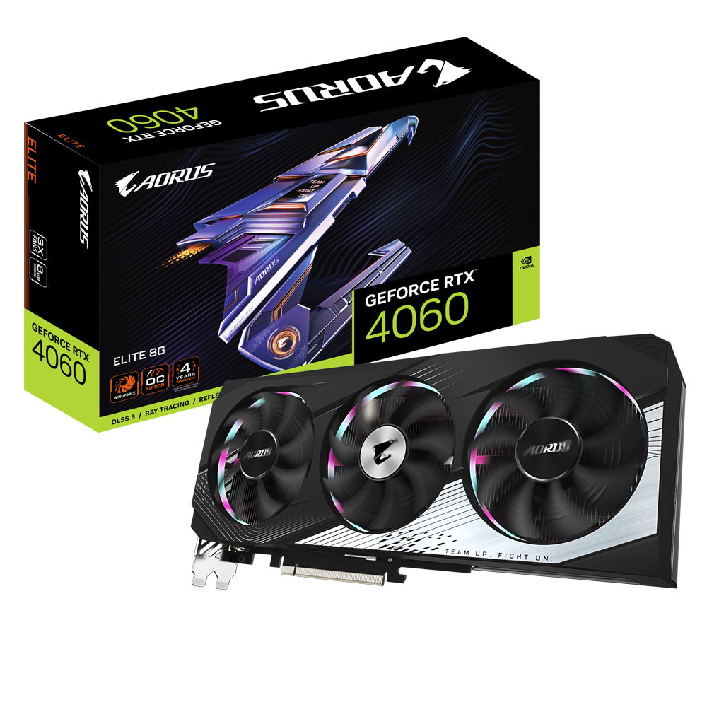 GPU AORUS GEFORCE RTX 4060 ELITE 8G GDDR6 GV-N4060AORUS E-8GD G10 - GV-N4060AORUS E-8GD G10