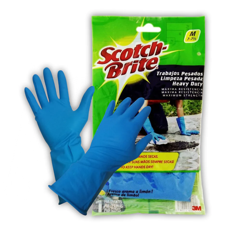 Guantes de latex azules afelpados Scotch De trabajo pesado para trabajos de fontaneria, uso de quimicos y mas. color azul. medida: medianos (7, 7 1/2)                                                                                                                                                   -brite 3M tamaño mediano                 - MN300112757