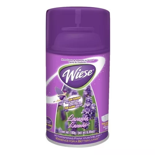 Aerosol Wiese aroma lavanda 180gr.       Aerosol disparo controlado aroma lavanda de 180g. adaptable a la mayoria de los dispensadores automaticos. para la oficina, hogar u otro lugar. compatible con los aparatos breeze matic lwi-aer-kithw, lwi-aer-kitfr, lwi-aer-kitmc, lwi-aer-kitta             .                                        - WIESE