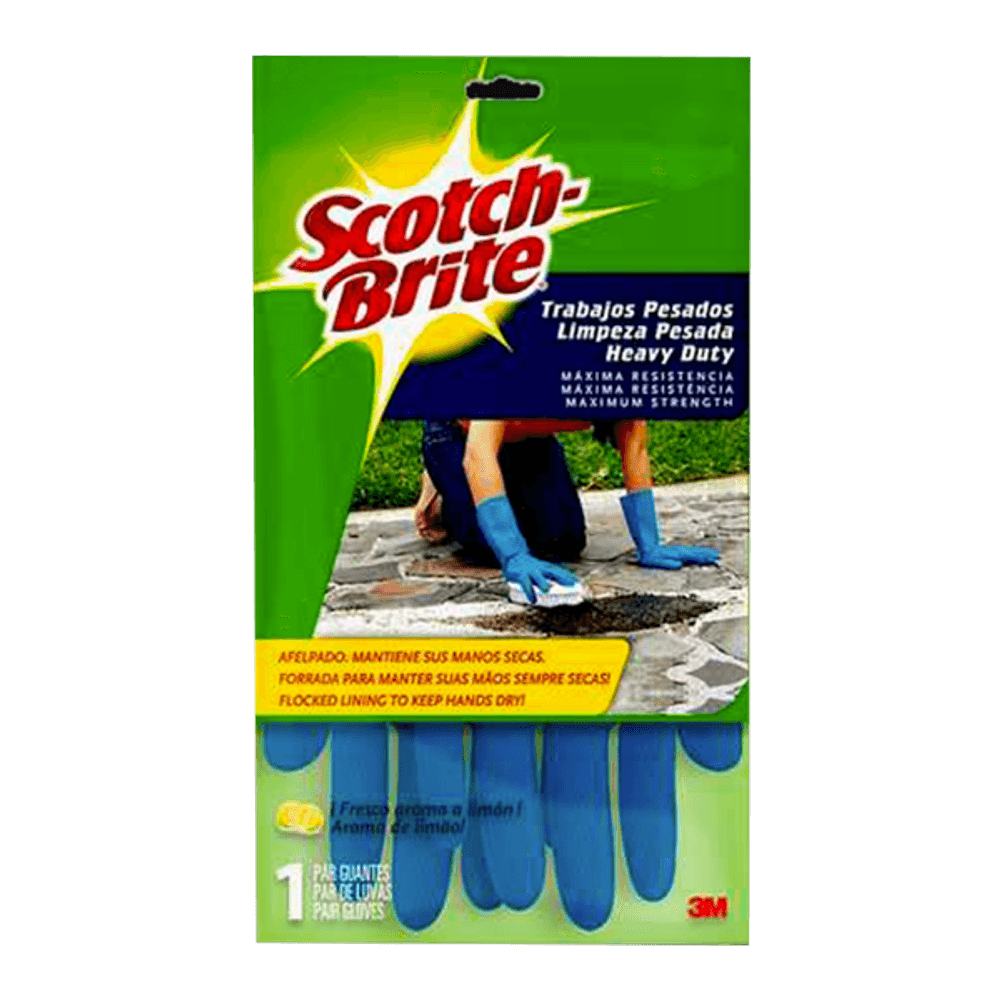 Guantes de latex azules afelpados Scotch De trabajo pesado para trabajos de fontaneria, uso de quimicos y mas. color azul. medida: gandes(8, 8 1/2)                                                                                                                                                      -brite 3M tamaño grande                  - SCOTCH-BRITE